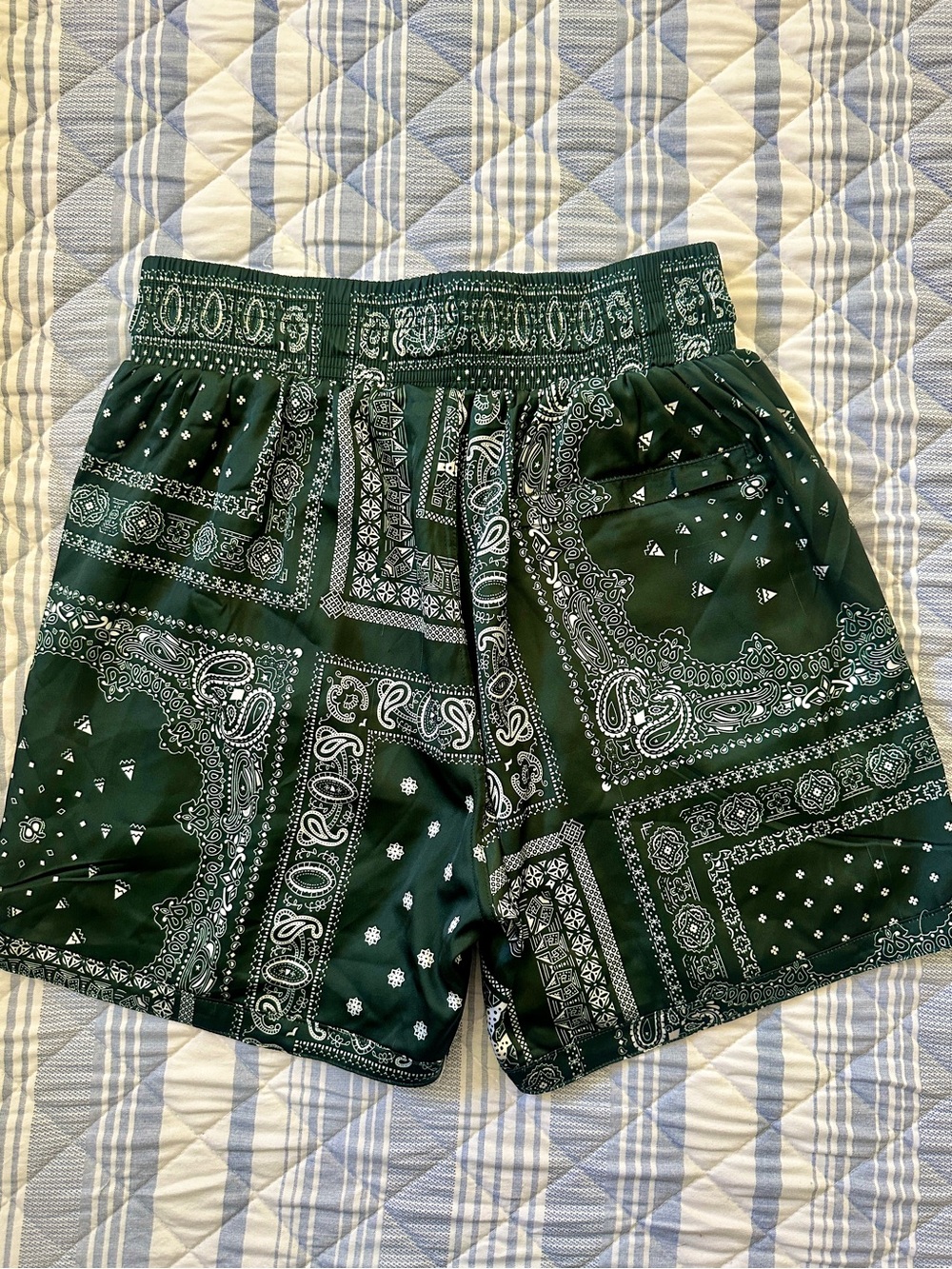Goodie Muay Thai Bandana Print Training Shorts Zip Pocket Lined Green White M - Picture 6 of 9
